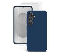 EVETANE Coque Samsung Galaxy S25 + Silicone Liquide Bleue + 2 Vitres en Verre Trempé Protection écran