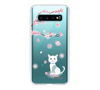 Evetane - Coque Silicone Compatible avec Samsung Galaxy S10 - Protection Intégrale 360, Fine et Transparente - Coque Avant & Arrière - Haute Résistance - Chat et Fleurs