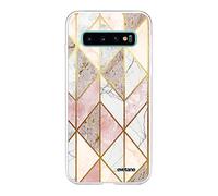 Evetane - Coque Silicone Compatible Samsung Galaxy S10 Plus - Protection Intégrale 360, Fine et Transparente - Coque Avant & Arrière - Haute Résistance - Marbre Rose Losange
