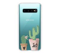 Evetane - Coque Silicone Compatible Samsung Galaxy S10 - Protection Intégrale 360, Fine et Transparente - Coque Avant & Arrière - Haute Résistance - Cactus Love