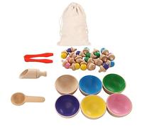 Evetounmn Jeu de tri en Bois coloré d’écussons, Ensemble d’Apprentissage de la Reconnaissance des Couleurs avec Tasses de tri et Pinces, activité de développement de la motricité Fine pour