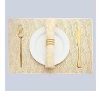 Evevda Lot de 6 Sets de Table en Vinyle de Forme rectangulaire pour Table de Salle à Manger, Set de Table en Plastique métallique Facile à Nettoyer, doré, 45,5 x 30 cm