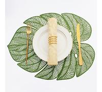 Evevda Lot de 6 sets de table en vinyle en forme de feuille pour table de salle à manger, set de table en plastique métallique facile à nettoyer, vert, 45 x 35 cm
