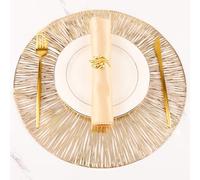 Evevda Lot de 6 sets de table ronds ajourés en vinyle métallisé pressé pour table de salle à manger, décoration de table pour les vacances, les mariages, centre de table (cercle radial doré)