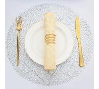 Evevda Lot de 6 sets de table ronds argentés antidérapants et faciles à nettoyer - En vinyle métallique - Pour anniversaire de mariage, usage quotidien - Diamètre : 38 cm