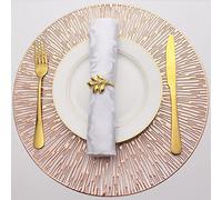 Evevda Lot de 6 sets de table ronds creux en vinyle métallisé pressé et plastique - Décoration de table pour fête, mariage, centre de table (cercle radial or rose)