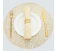 Evevda Lot de 6 sets de table ronds dorés pour table de salle à manger antidérapants et faciles à nettoyer - En vinyle métallique - Pour anniversaire de mariage, usage quotidien - Diamètre : 38 cm