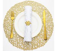 Evevda Lot de 6 Sets de Table Ronds dorés pour Table de Salle à Manger - en Vinyle pressé métallisé - Faciles à Nettoyer - pour décoration de Table, Vacances, Mariage, Centre de Table (Ligne, doré)