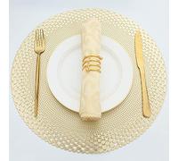 Evevda Lot de 6 sets de table ronds en vinyle doré pour table de salle à manger, en plastique métallique pressé facile à nettoyer pour un usage quotidien, décoration de table de cuisine, anniversaire