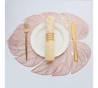 Evevda Lot de 8 sets de table en vinyle en forme de feuille pour table de salle à manger, set de table en plastique métallique facile à nettoyer, or rose, 45 x 35 cm
