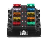 EVGATSAUTO Support de bloc de boîte à fusibles à lame de circuit à 10 voies avec kit de voyant d'avertissement Couvercle de protection contre l'eau pour voiture Van Boat Marine 5A/10A/15A/20A/25A/30A