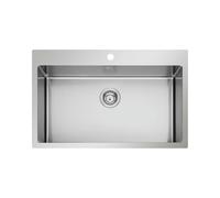 EVHOC Évier de Design pour Cuisine 1 Cuve DEUS M à Montage par-dessus, Lavabo de Cuisine en Acier Inoxydable avec Une Seule Cuve et Finition Satinée, Bonde Incluse, Fabriqué en Italie, 75x51 cm