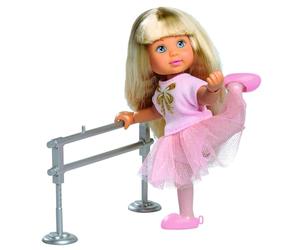 Evi Love Ballet School Poupée en Tenue de Ballerine Mignonne avec Barre de Ballet, Corps entièrement Mobile, 12 cm, à partir de 3 Ans