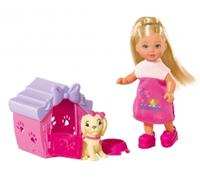 Evi Love Mini poupée Chiot et sa niche 12 cm, gamelle rose incluse, dès 3 ans
