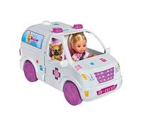 Smoby Simba - Evi Love Vétérinaire Voiture 2 en 1 - Mini Poupée 12cm - Coin Toilettage + 1 Chat et 1 Chien à Soigner - Nombreux Accessoires Inclus - 105733488002 Blanc