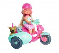 Simba Poupée Evi Love Scooter et Amis – Mini 12 cm, 2 figurines (chat & chien), casque inclus
