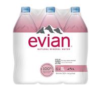 Lot de 6 bouteilles d'eau Evian naturel 1000 ml. PET