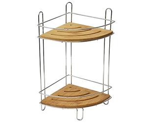 Evideco Caddy, 2 étagères, 90%, 10% Fil métallique, Chrome/Bambou, 8 L x 8 l x 14,8 H