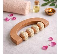 EVIDECO French Home Goods Rouleau de massage portatif en bois naturel - Quatre rouleaux à pointes pour soulager les muscles, stimuler la circulation et la relaxation - Masseur d'acupression compact