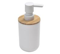 EVIDECO Padang Distributeur de Savon et de Lotion pour Salle de Bain Blanc/35 ML Dessus en Bambou, 90% PS 10%, Blanc, Marron, 5,4 x 5,4 x 17,8 cm (L x l x H)