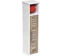 EVIDECO 9912306 Stockholm Porte-Rouleau de Papier Toilette et Meuble de Rangement 2 en 1 Chêne Marron, 100% Panneau de Fibres de densité Moyenne + Miroir, 7,2'L x 7,2" W x 29,9" H