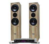 Evidence Acoustics EA700-WOOD Pack Colonne HiFi Home-Cinéma Stéréo Karaoké 2x50W USB SD Bluetooth FM 2x500W PMPO 2 Micros inclus