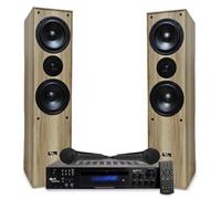 Evidence Acoustics Pack HiFi Home-Cinéma Enceintes Colonne 3 Voies + Ampli 7360 Bluetooth USB 1000W PMPO 2 Micros Karaokés
