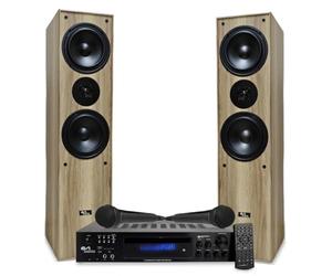 Evidence Acoustics Pack HiFi Home-Cinéma Enceintes Colonne 3 Voies + Ampli 7360 Bluetooth USB 1000W PMPO 2 Micros Karaokés