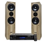 Evidence Acoustics Pack HiFi Home-Cinéma Enceintes Colonne 3 voies +Ampli Bluetooth USB 1000W PMPO Chêne Clair +clé USB 32G