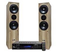 Evidence Acoustics Pack HiFi Home-Cinéma Enceintes Colonne 3 Voies +Ampli Bluetooth USB 1000W PMPO Chêne Clair +clé USB 32G