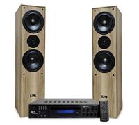 Evidence Acoustics Pack HiFi Home-Cinéma Enceintes Colonne 3 voies +Ampli Bluetooth USB 1000W PMPO Chêne Clair +clé USB 32G
