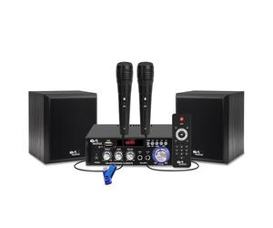 Evidence Acoustics Pack Karaoké Enfants EA-MYKARAOKE 80W Ampli Bluetooth USB, 2 Enceintes, 2 Micros Filaires + Clé USB 32 Go