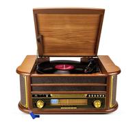 Tourne-Disque EA-PL400 - Vinyle 33/45/78, 60W PMPO, Radio FM, CD, Cassette, Bluetooth USB, REC, rétro, Bois+Clé USB 32G