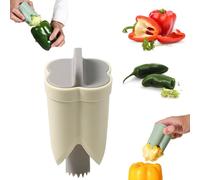 Évideur de poivrons 2 en 1, outil de retrait de graines de poivrons, épépineur de poivrons, outil de découpe de poivrons pour légumes, gadget de cuisine (Beige)