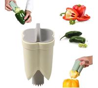 Évideur de poivrons 2-en-1 : outil pour retirer graines et découper les légumes, gadget de cuisine pratique. - Beige - Beige