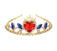 Evie Gold Tiara Bijoux Rouge & Bleu Cœur Collier Couronne Set Halloween Thème Costume Princesse Noël Anniversaire Adolescent Cadeau pour Fille