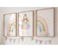 Eviepops Prints Lot de 3 Affiches Princesse Arc-en-ciel sans Cadre Personnalisées, 5 Combinaisons de Princesses, Déco Thème Princesse, Chambre Fille, Posters Chambre Fille (A3)