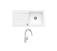Evier 1 bac 100 x 51 cm VILLEROY ET BOCH Architectura 60 Blanc + Robinet cuisine GROHE Bauloop