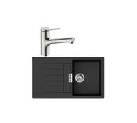 Evier 1 bac 840 HANSGROHE S52 synthèse noir + robinet de cuisine avec douchette HANSGROHE Zesis M33 150 2 jets aspect acier inox Noir graphite