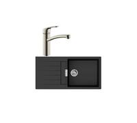 Evier 1 bac 840 S52 synthï¿½se noir + robinet de cuisine HANSGROHE Focus M41 160 aspect acier inox