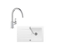 Evier 1 bac 86 x 51 cm VILLEROY ET BOCH Architectura 50 Blanc + Robinet cuisine GROHE Bauloop