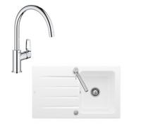 Evier 86 x 51 cm VILLEROY ET BOCH Architectura 50 Blanc + Robinet cuisine GROHE Bauloop