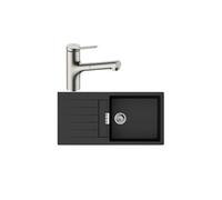 Evier 1 bac 980 HANSGROHE S52 synthèse noir + robinet de cuisine avec douchette HANSGROHE Zesis M33 150 2 jets aspect acier inox Noir graphite