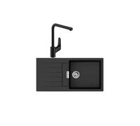 Evier 1 bac 980 S52 synthèse noir + robinet de cuisine HANSGROHE Focus M41 280 noir mat