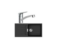Evier 1 bac 980 HANSGROHE S52 synthèse noir + robinet de cuisine HANSGROHE Logis M31 120 chromé Noir graphite