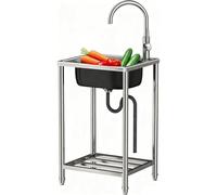 Évier 1 Bac d'extérieur autoportant,Évier sur Pieds en acier inoxydable, avec 360° robinet et étagères de rangement, pour Faire la Plonge Cuisine de Restaurants, Salle de Bain, Garages, Entrepôts