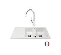 Evier 1 bac et demi 116 x 51 cm VILLEROY ET BOCH Architectura 8 Blanc + Robinet cuisine GROHE Bauloop