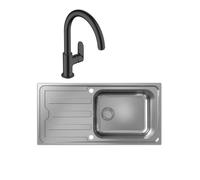 Evier 1 bac HANSGROHE S44 inox + robinet de cuisine HANSGROHE Vernis Blend M35 210 noir mat