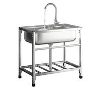 Évier 1 Bac, Lavabo Cuisine Evier Multifonction Avec Robinet Evier Exterieur Plonge Inox Lavabo Sur Pied Évier Commercial pour Camping Garage Jardin Buanderie 58X43cm