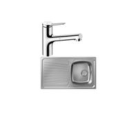 Evier 1 bac S21 inox + robinet de cuisine avec douchette HANSGROHE Zesis M33 150 2 jets chromé
